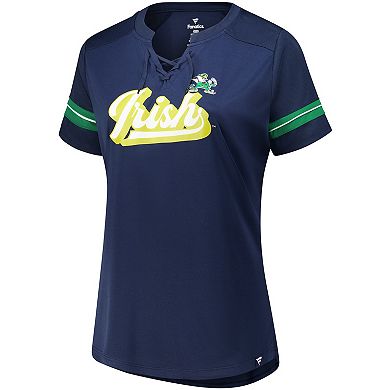 Women's Fanatics Navy Notre Dame Fighting Irish Plus Size Overtime Readiness Lace-Up T-Shirt