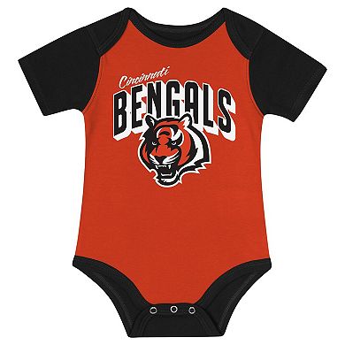 "Newborn & Infant Cincinnati Bengals Dynamic Duo Bodysuit, Bib & Knit Hat Set"