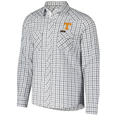 Men's Colosseum x Wrangler White Tennessee Volunteers Plaid Window Pane Long Sleeve Full-Snap Shirt