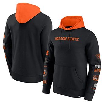 Men's Fanatics Black/Orange Oregon State Beavers Color Block Badge Fleece Pullover Hoodie