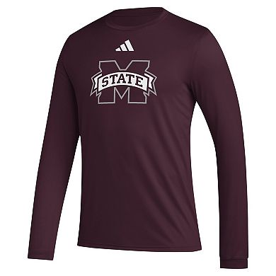 Men's adidas Maroon Mississippi State Bulldogs Primary Locker Logo Pre-Game Long Sleeve T-Shirt