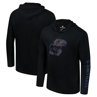 Men's Colosseum Black Kansas Jayhawks Color Pop Active Blend 2-Hit Long Sleeve Hooded T-Shirt
