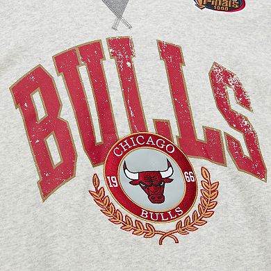 Men's Mitchell & Ness Heather Gray Chicago Bulls Vintage Logo Pullover Sweatshirt