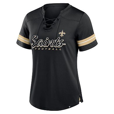 Women's Fanatics Black New Orleans Saints Play Script Lace-Up T-Shirt