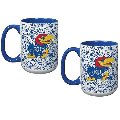 Kansas Jayhawks Two-Pack Floral Mug Set