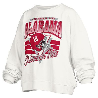 Women's Pressbox White Alabama Crimson Tide Janice Retro Logo Oversized Pullover Sweatshirt
