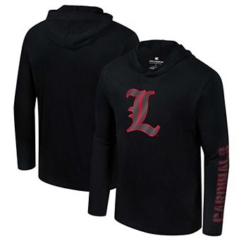 Men's Colosseum Black Louisville Cardinals Color Pop Active Blend 2-Hit Long Sleeve Hooded T-Shirt