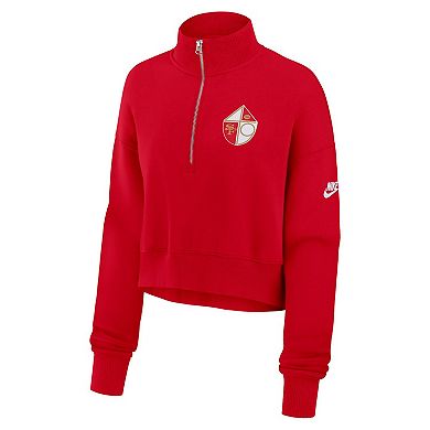 Women's Nike Scarlet San Francisco 49ers Rewind Phoenix Cropped Half-Zip Sweatshirt