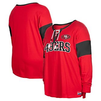 Women's New Era Scarlet San Francisco 49ers Plus Size Lace-Up Notch Neck Long Sleeve T-Shirt