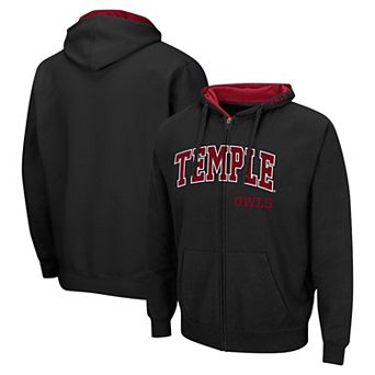 Men's Colosseum Black Temple Owls Arch & Logo 3.0 Full-Zip Hoodie
