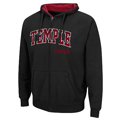 Men's Colosseum Black Temple Owls Arch & Logo 3.0 Full-Zip Hoodie