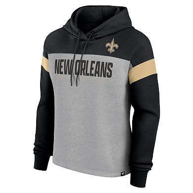 Women's Fanatics Heather Gray/Black New Orleans Saints Bold Play Call Pullover Hoodie