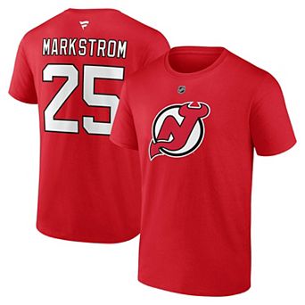 Men's Fanatics Jacob Markstrom Red New Jersey Devils Authentic Stack Name & Number T-Shirt