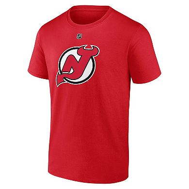 Men's Fanatics Jacob Markstrom Red New Jersey Devils Authentic Stack Name & Number T-Shirt