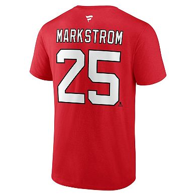 Men's Fanatics Jacob Markstrom Red New Jersey Devils Authentic Stack Name & Number T-Shirt