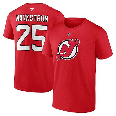 Men's Fanatics Jacob Markstrom Red New Jersey Devils Authentic Stack Name & Number T-Shirt