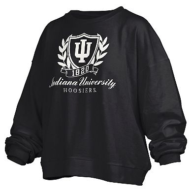 Women's Pressbox Black Indiana Hoosiers Big Aug Script Janice Oversized Pullover Sweatshirt