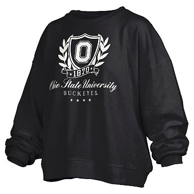 Women's Pressbox Black Ohio State Buckeyes Big Aug Script Janice Oversized Pullover Sweatshirt
