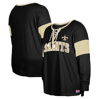 Women's New Era Black New Orleans Saints Plus Size Lace-Up Notch Neck Long Sleeve T-Shirt