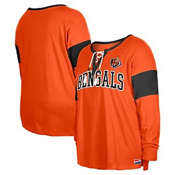 Women's New Era Orange Cincinnati Bengals Plus Size Lace-Up Notch Neck Long Sleeve T-Shirt