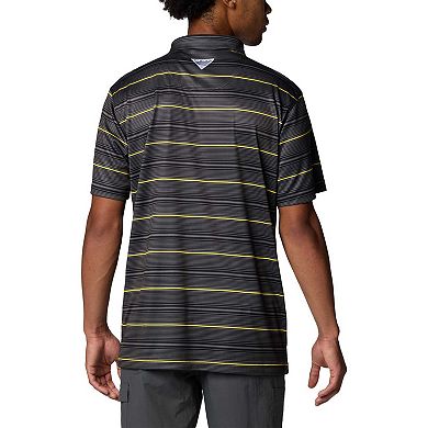 Men's Columbia Black Oregon Ducks PFG Super Terminal Tackle Omni-Shade Stripe Polo