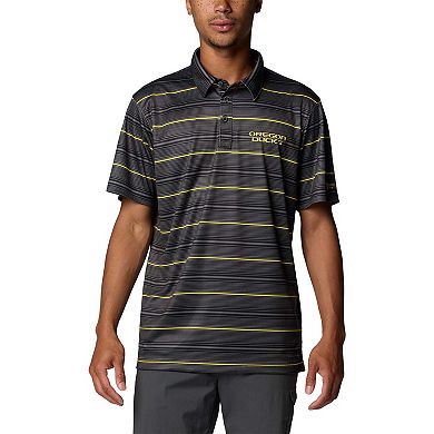 Men's Columbia Black Oregon Ducks PFG Super Terminal Tackle Omni-Shade Stripe Polo