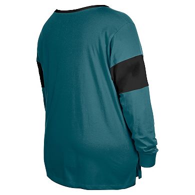Women's New Era Midnight Green Philadelphia Eagles Plus Size Lace-Up Notch Neck Long Sleeve T-Shirt