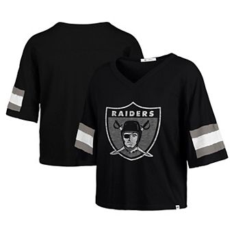 Women's '47 Black Las Vegas Raiders Double Header Scout Cropped V-Neck T-Shirt