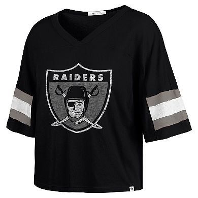 Women's '47 Black Las Vegas Raiders Double Header Scout Cropped V-Neck T-Shirt