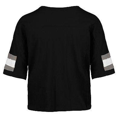 Women's '47 Black Las Vegas Raiders Double Header Scout Cropped V-Neck T-Shirt