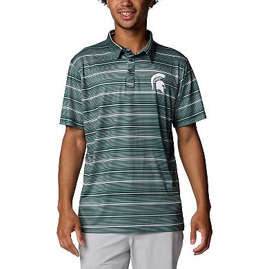 Men's Columbia Green Michigan State Spartans PFG Super Terminal Tackle Omni-Shade Stripe Polo