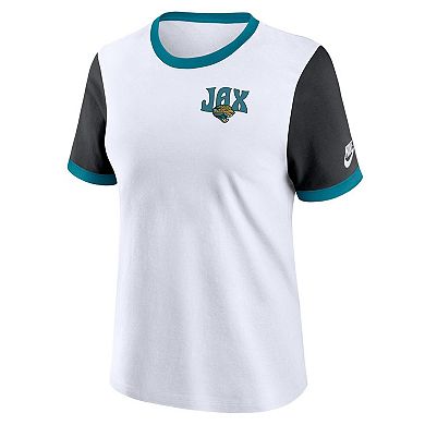 Women's Nike White/Black Jacksonville Jaguars Rewind Ringer T-Shirt
