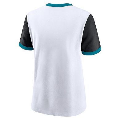 Women's Nike White/Black Jacksonville Jaguars Rewind Ringer T-Shirt