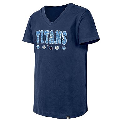 Girls Youth New Era Navy Tennessee Titans Flip Sequin V-Neck T-Shirt