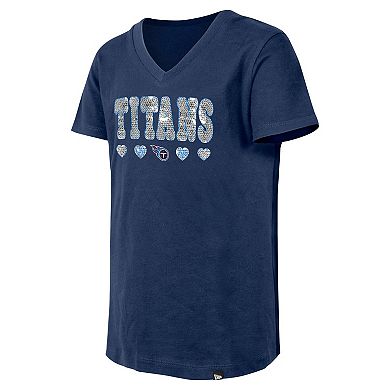 Girls Youth New Era Navy Tennessee Titans Flip Sequin V-Neck T-Shirt