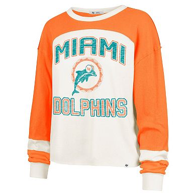 Women's '47 Cream Miami Dolphins Double Header Curve Raglan Long Sleeve Crop Top