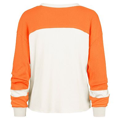 Women's '47 Cream Miami Dolphins Double Header Curve Raglan Long Sleeve Crop Top