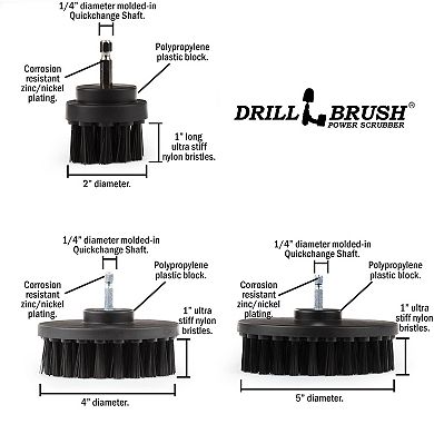 3 Pc Ultra Stiff Drill Powered Cleaning Brushes Used For Heavy Duty Industrial Stripping