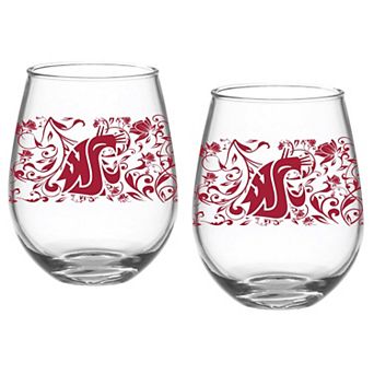 Washington State Cougars Two-Pack 15oz. Floral Stemless Glass Set