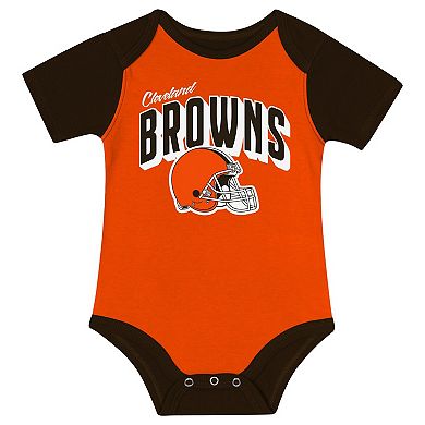 "Newborn & Infant Cleveland Browns Dynamic Duo Bodysuit, Bib & Knit Hat Set"