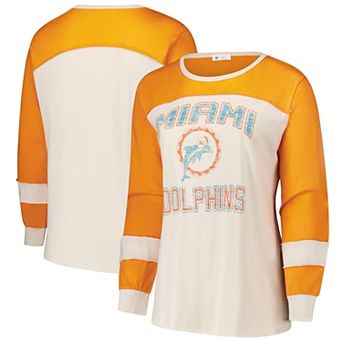 Women's Profile Cream/Orange Miami Dolphins Double Header Curve Toni Long Sleeve T-Shirt