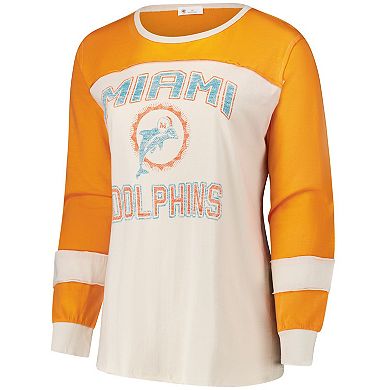 Women's Profile Cream/Orange Miami Dolphins Double Header Curve Toni Long Sleeve T-Shirt