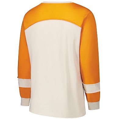 Women's Profile Cream/Orange Miami Dolphins Double Header Curve Toni Long Sleeve T-Shirt