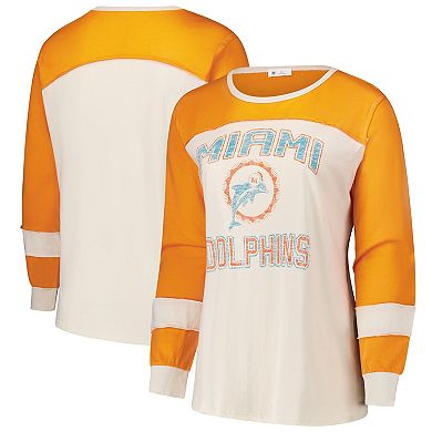 Women's Profile Cream/Orange Miami Dolphins Double Header Curve Toni Long Sleeve T-Shirt
