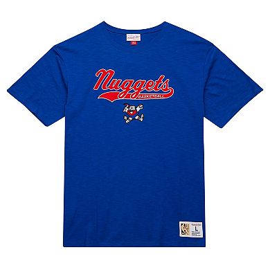 Men's Mitchell & Ness Royal Denver Nuggets Hardwood Classics Felt Applique Slub T-Shirt
