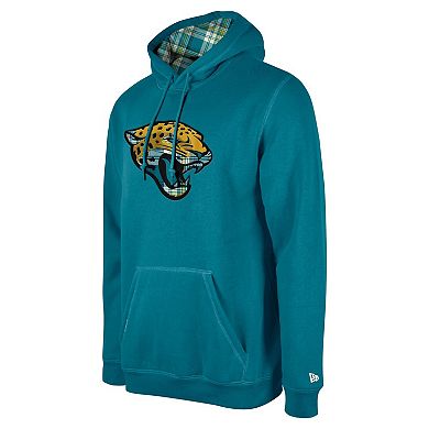 Men's New Era Teal Jacksonville Jaguars 3rd Down Plaid Pullover Hoodie