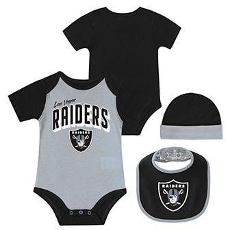 "Newborn & Infant Las Vegas Raiders Dynamic Duo Bodysuit, Bib & Knit Hat Set"