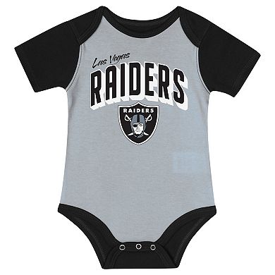 "Newborn & Infant Las Vegas Raiders Dynamic Duo Bodysuit, Bib & Knit Hat Set"