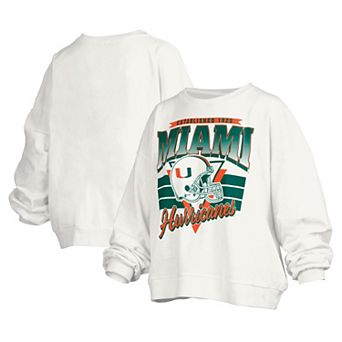 Women's Pressbox White Miami Hurricanes Janice Retro Logo Oversized Pullover Sweatshirt