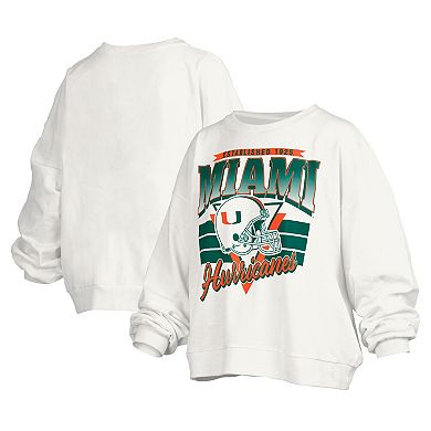 Women's Pressbox White Miami Hurricanes Janice Retro Logo Oversized Pullover Sweatshirt